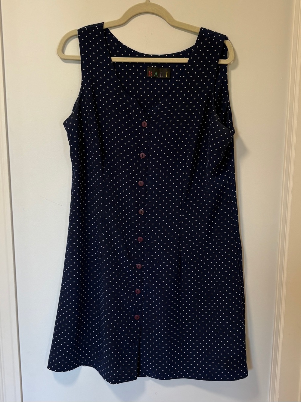 Vintage Navy Polka Dot Dress with Buttons Poetcore Romantic Vintage Bali